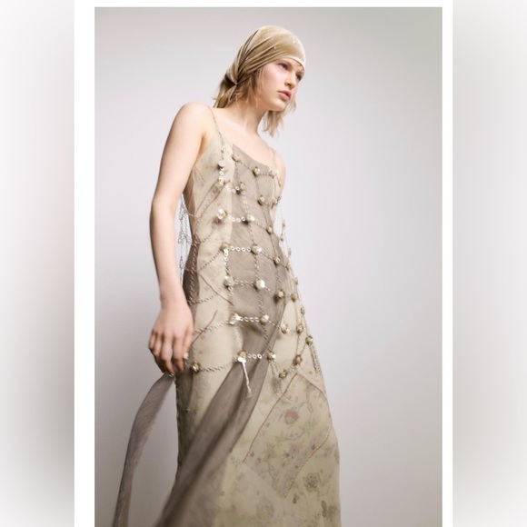 ZARA contrast printed dress with straps size small - Picture 3 of 13